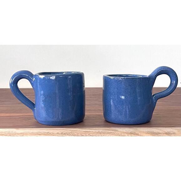 Petite Handmade Pottery Coffee Tea Mug Cup Set of 2 Royal Blue - Picture 3 of 8